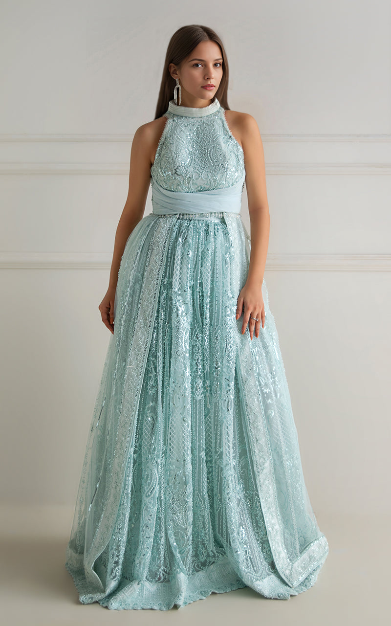 Threads and Motifs | Formal Dresses 25 | Net Embroidered Maxi - Official Threads and Motifs stockist in UK - Sakeena London