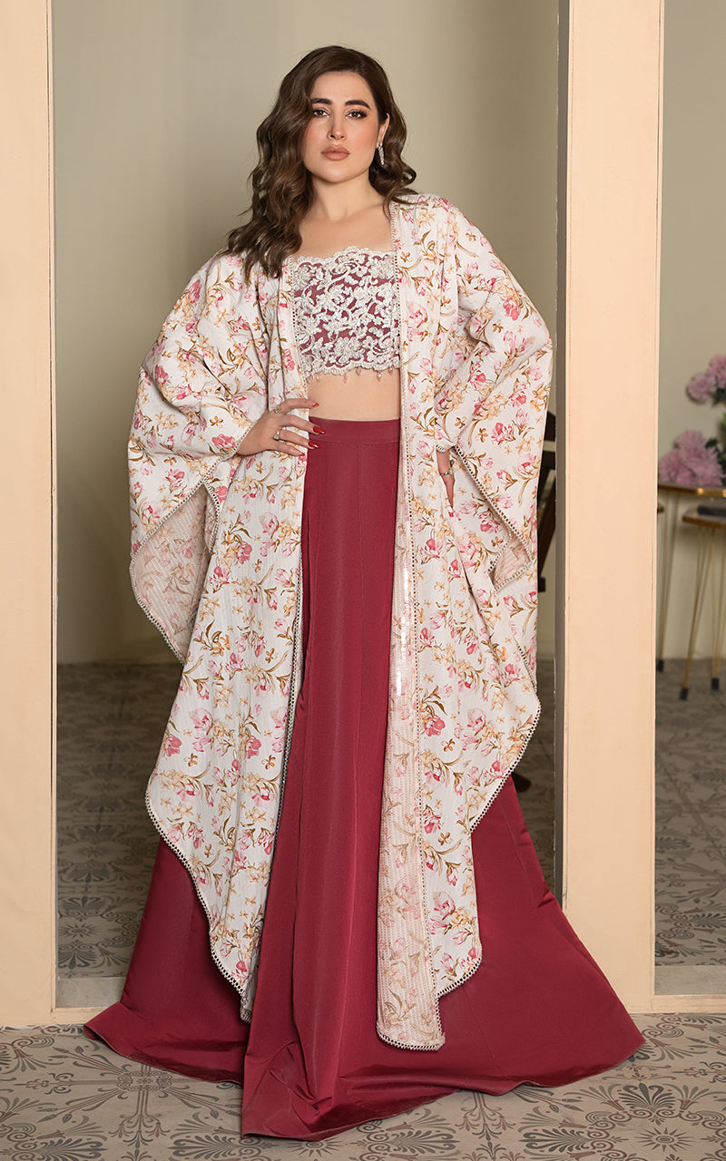 Threads and Motifs | Formal Dresses 25 | Embroidered Blouse With Printed Cape And Skirt - Official Threads and Motifs stockist in UK - Sakeena London