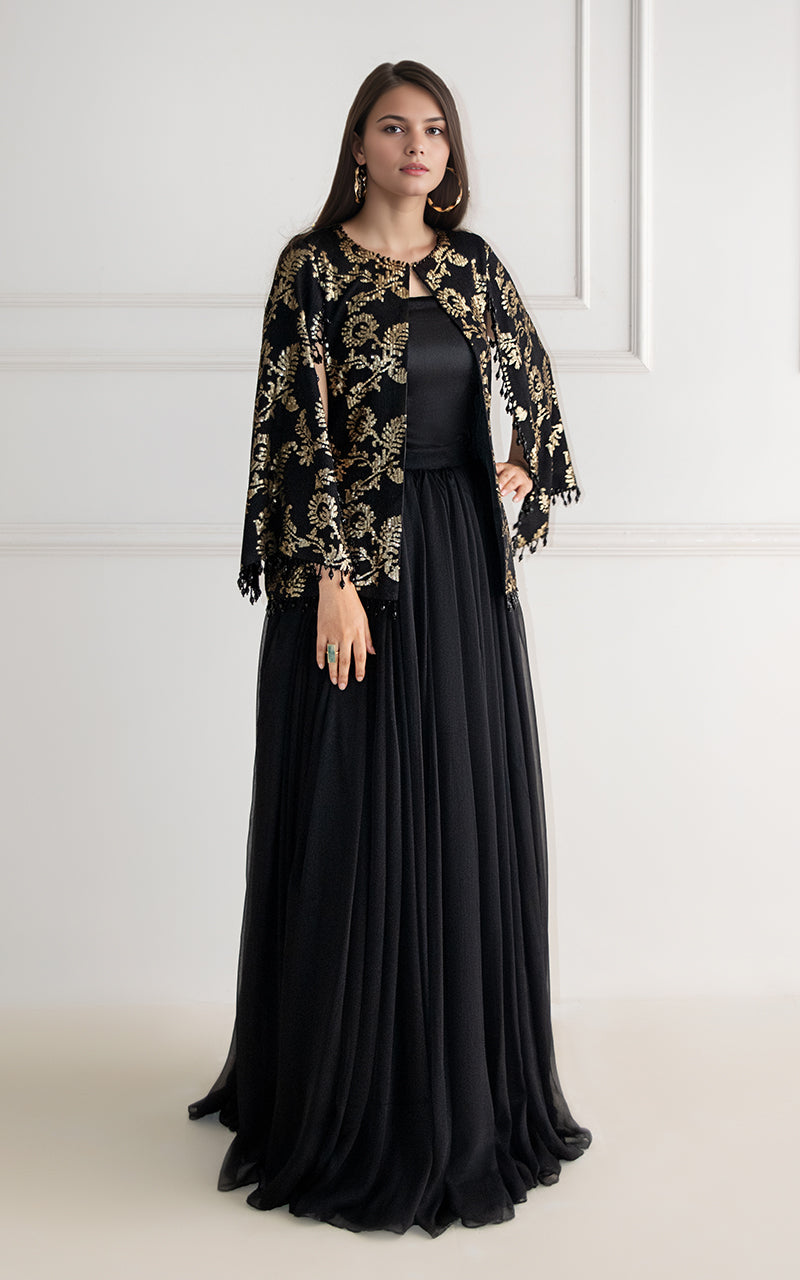 Threads and Motifs | Formal Dresses 25 | Chiffon Embroidered Jacket - Official Threads and Motifs stockist in UK - Sakeena London