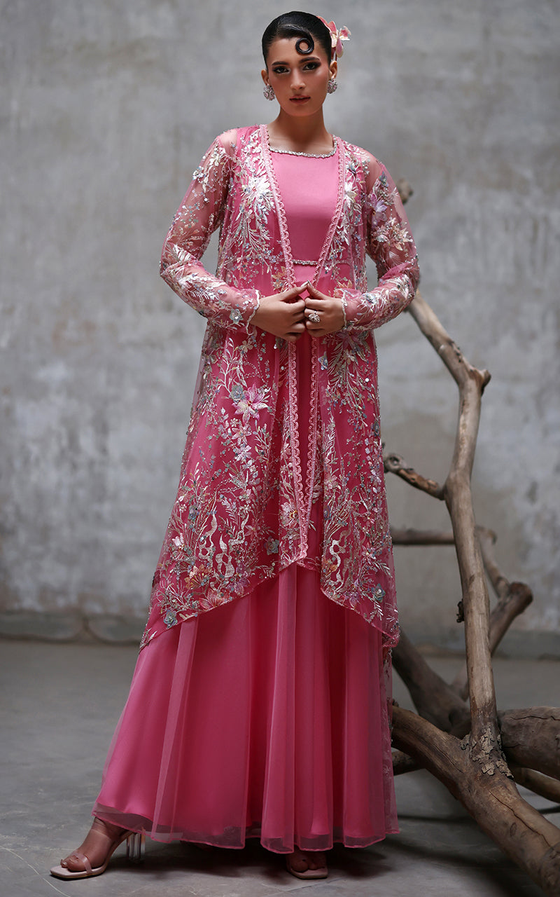 Threads and Motifs | Formal Dresses 25 | NET EMBROIDERED JAKCET WITH MAXI - Official Threads and Motifs stockist in UK - Sakeena London