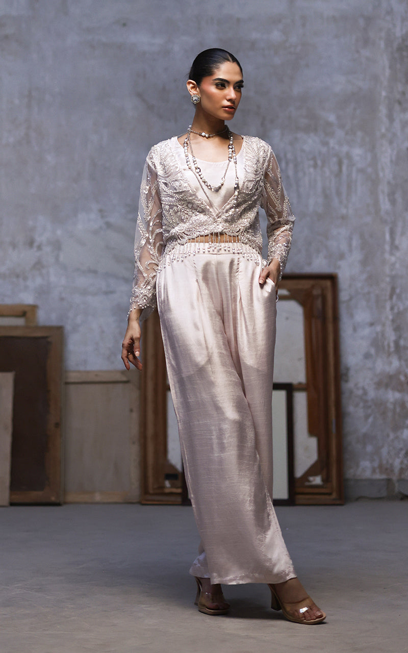 Threads and Motifs | Formal Dresses 25 | Net Embroidered Jacket With Trouser - Official Threads and Motifs stockist in UK - Sakeena London