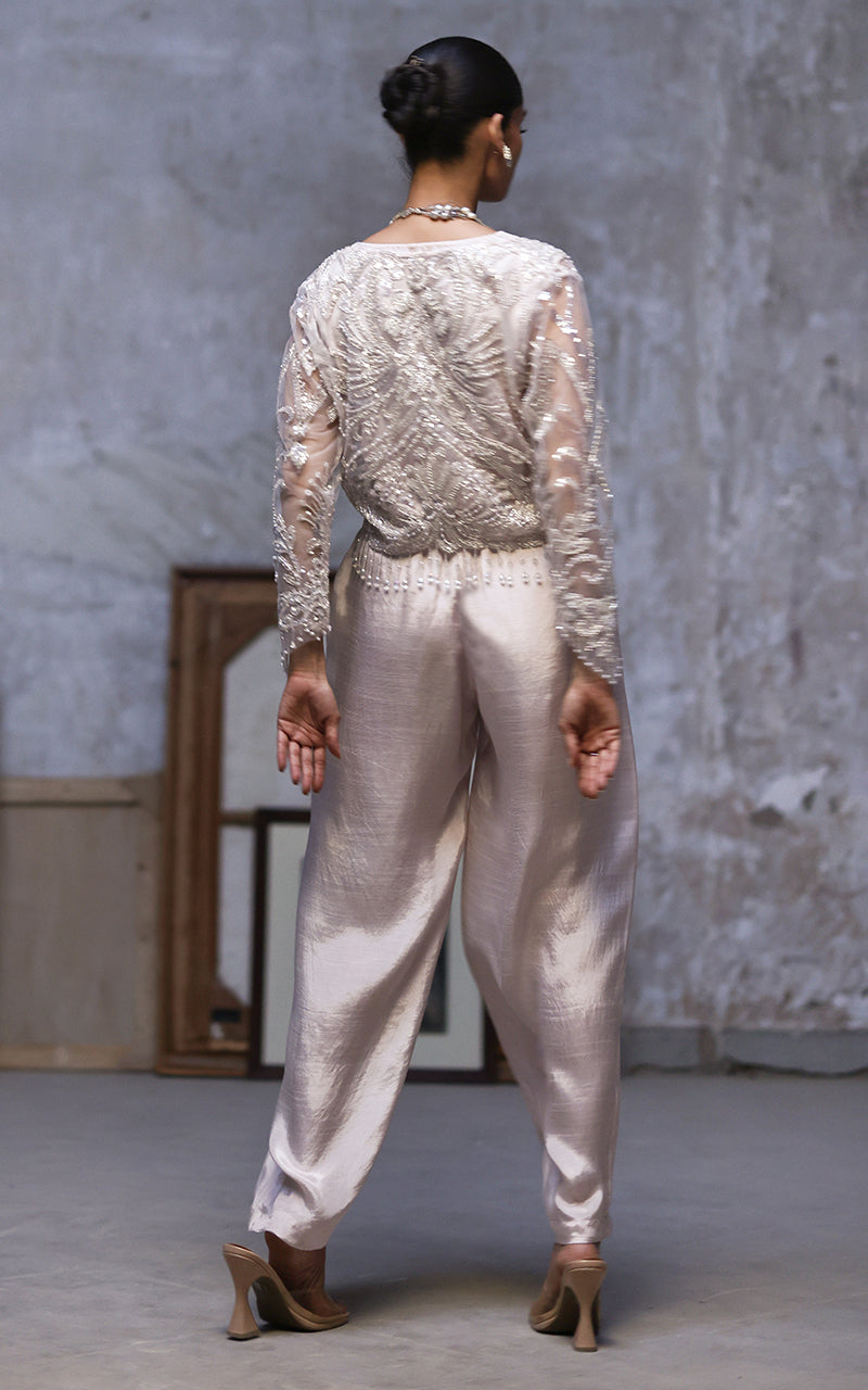 Threads and Motifs | Formal Dresses 25 | Net Embroidered Jacket With Trouser - Official Threads and Motifs stockist in UK - Sakeena London