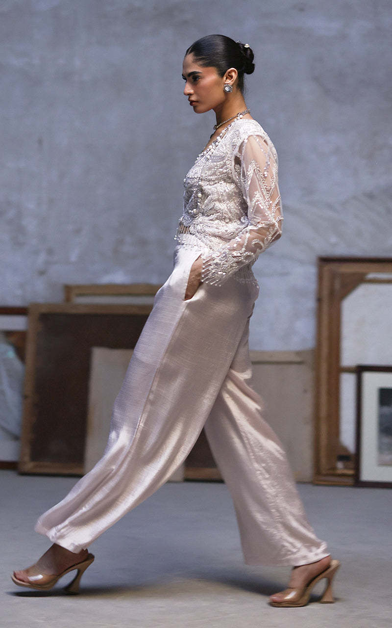 Threads and Motifs | Formal Dresses 25 | Net Embroidered Jacket With Trouser - Official Threads and Motifs stockist in UK - Sakeena London