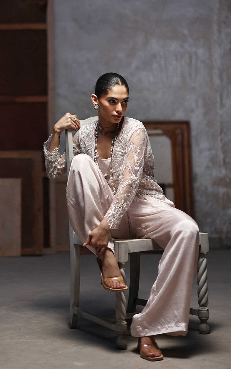 Threads and Motifs | Formal Dresses 25 | Net Embroidered Jacket With Trouser - Official Threads and Motifs stockist in UK - Sakeena London