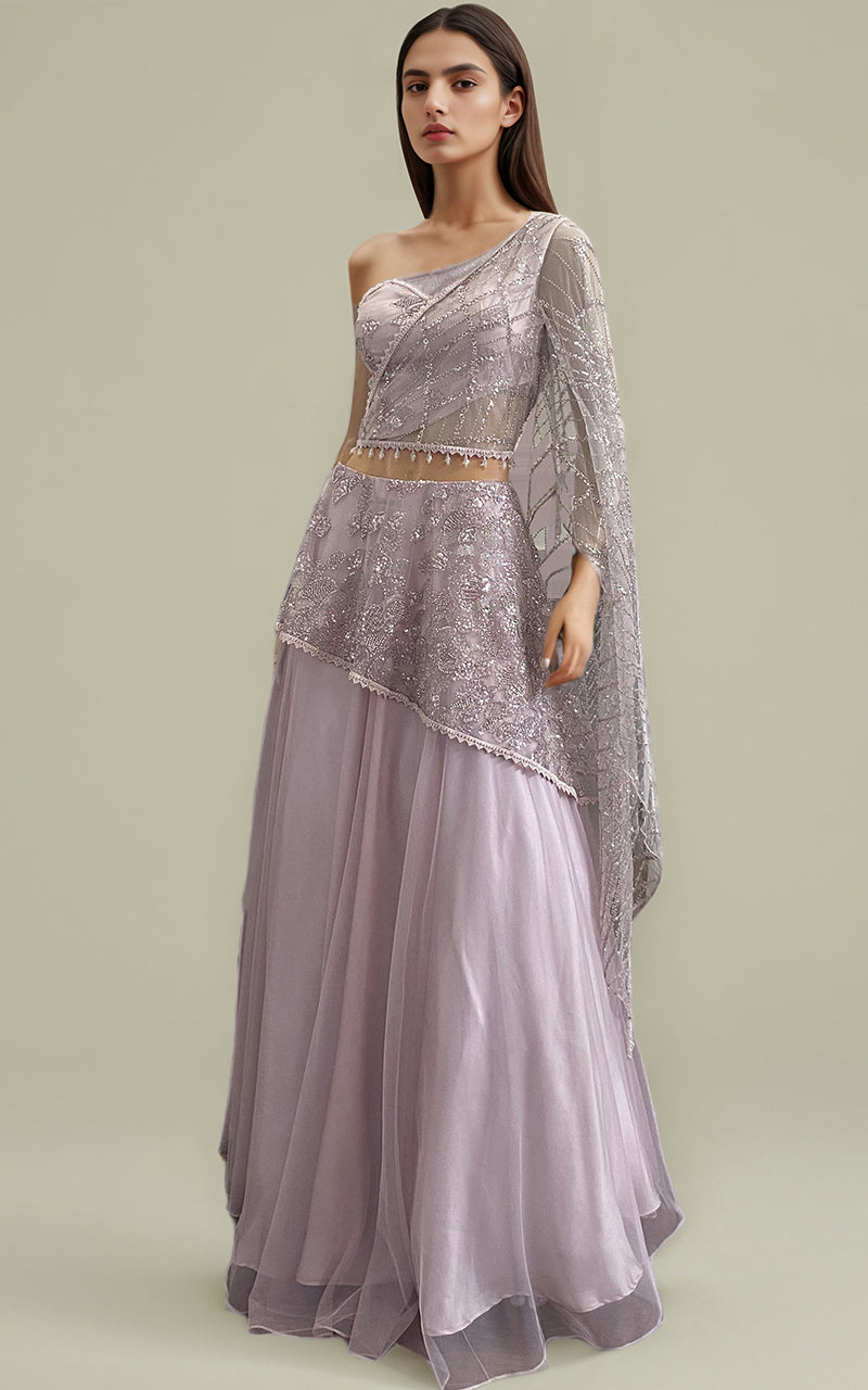 Threads and Motifs | Formal Dresses 25 | Net Embroidered Dress With Skirt - Official Threads and Motifs stockist in UK - Sakeena London