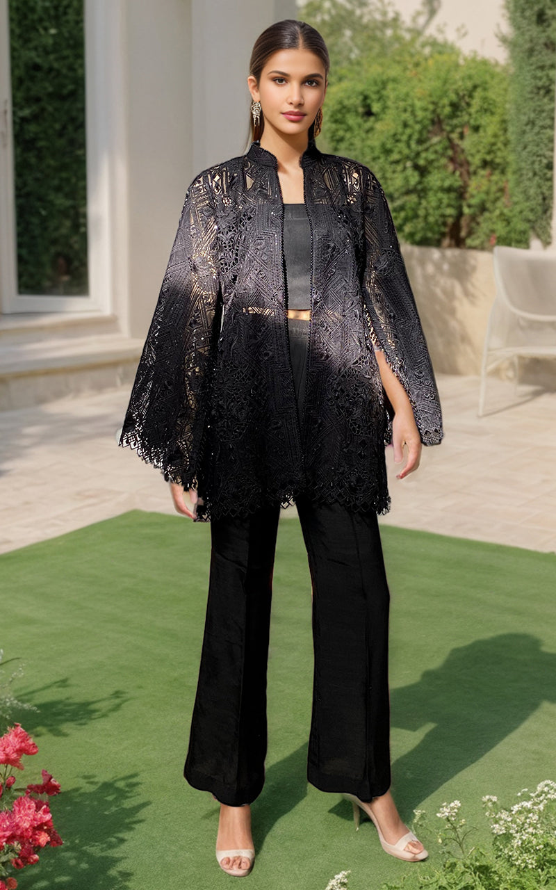 Threads and Motifs | Formal Dresses 25 | Organza Embroidered Jacket - Official Threads and Motifs stockist in UK - Sakeena London