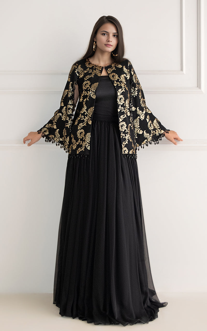 Threads and Motifs | Formal Dresses 25 | Chiffon Embroidered Jacket - Official Threads and Motifs stockist in UK - Sakeena London