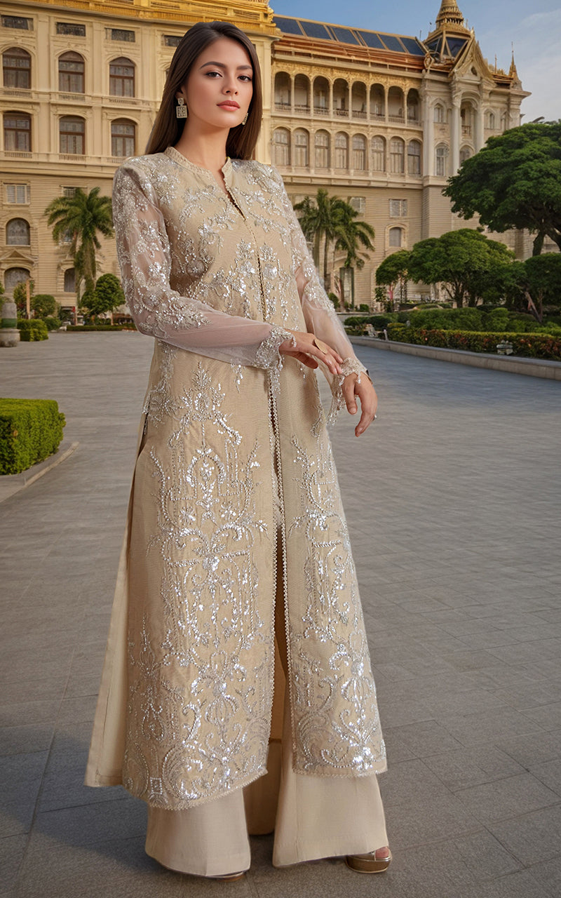 Threads and Motifs | Formal Dresses 25 | Net Embroidered Jacket - Official Threads and Motifs stockist in UK - Sakeena London