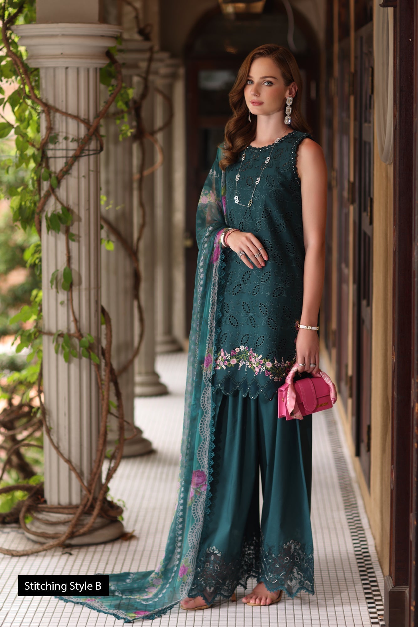 Noor by Saadia Asad | Eid Luxury Schiffli Laserkari 25 | D5- Teal - Official Noor by Saadia Asad stockist in UK - Sakeena London