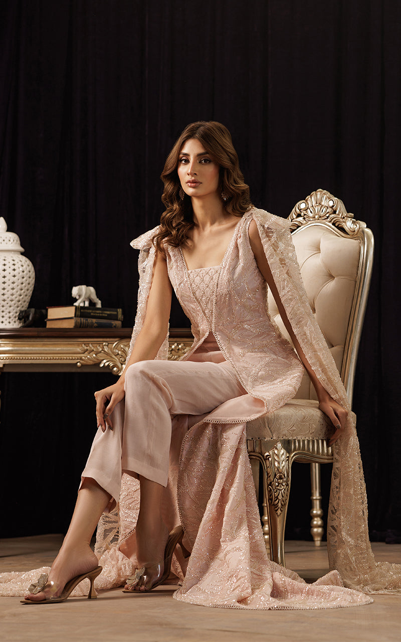 Threads and Motifs | Formal Dresses 25 | Net Embroidered Jacket with Embroidered Tube & Trouser - Official Threads and Motifs stockist in UK - Sakeena London