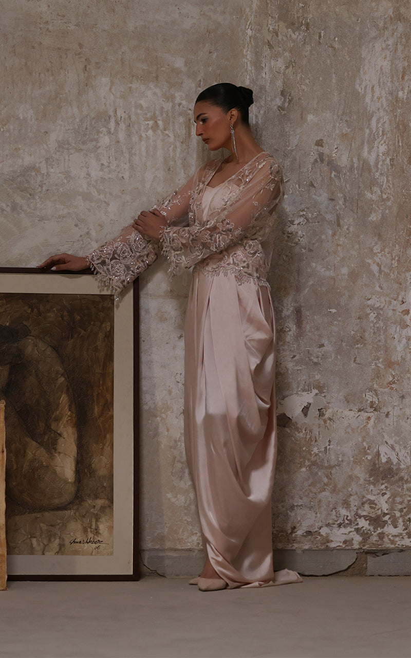 Threads and Motifs | Formal Dresses 25 | Net Embroidered Jacket With Skirt - Official Threads and Motifs stockist in UK - Sakeena London