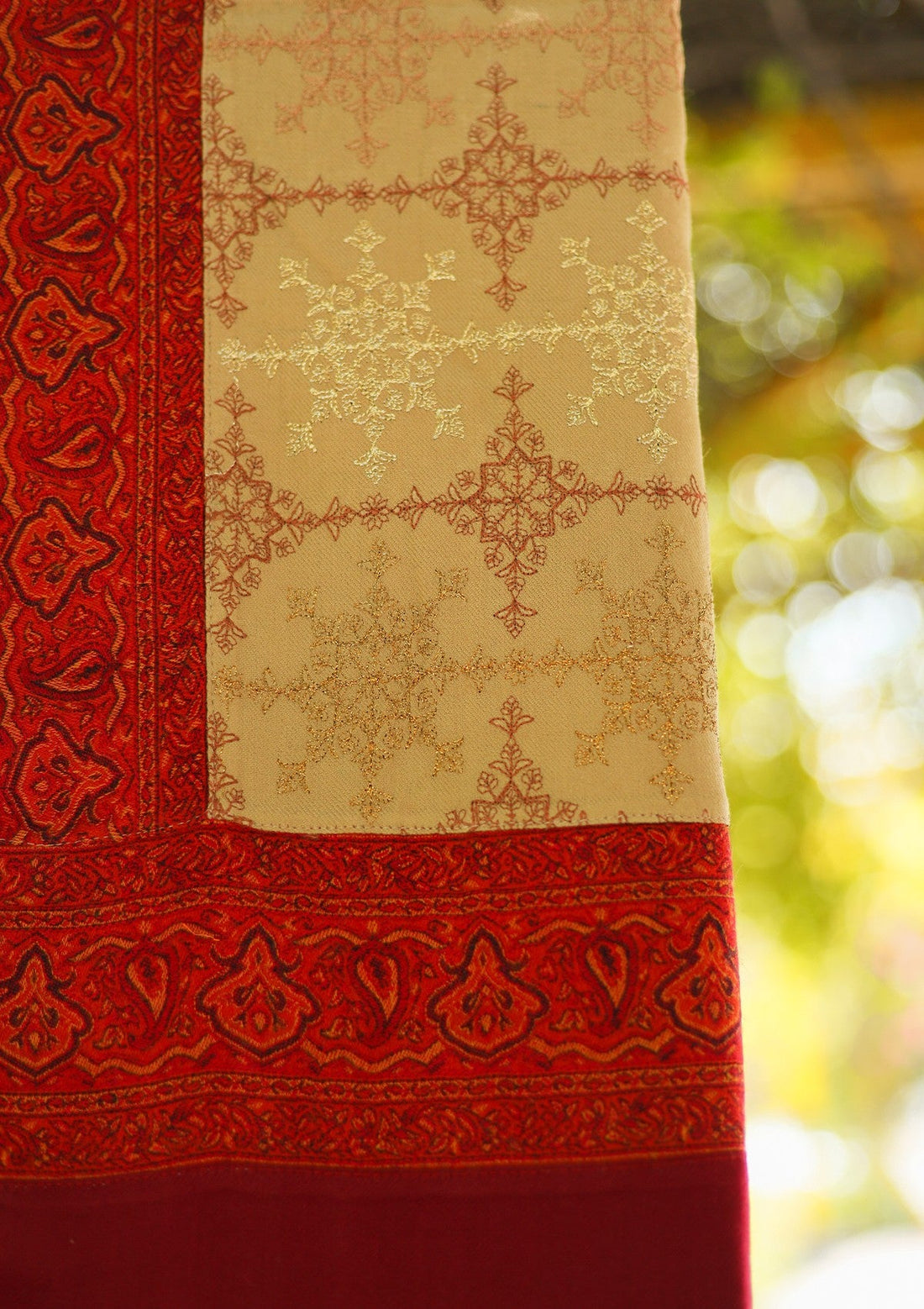 Wool Embroidered Shawl D - 19 - Brown