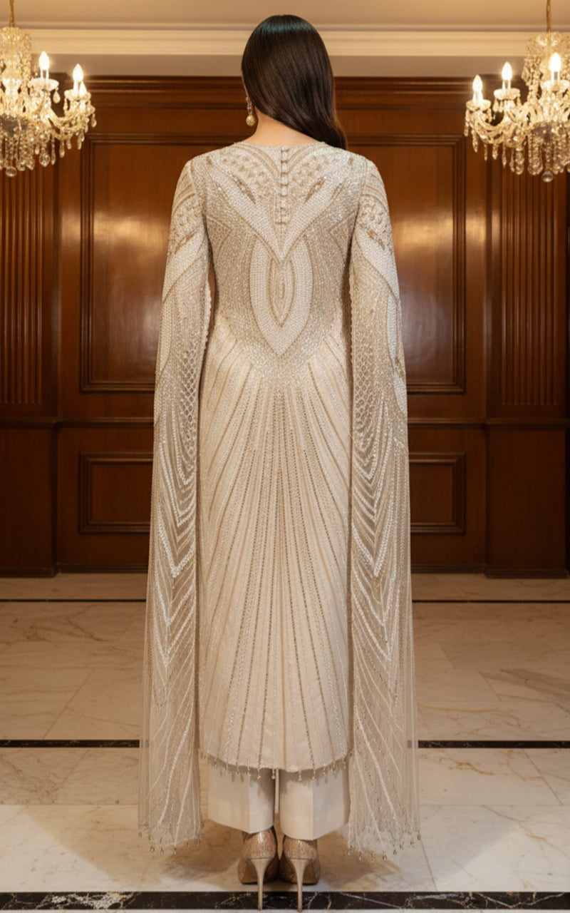 Threads and Motifs | Formal Dresses 25 | Net Embroidered Jacket With Trouser - Official Threads and Motifs stockist in UK - Sakeena London