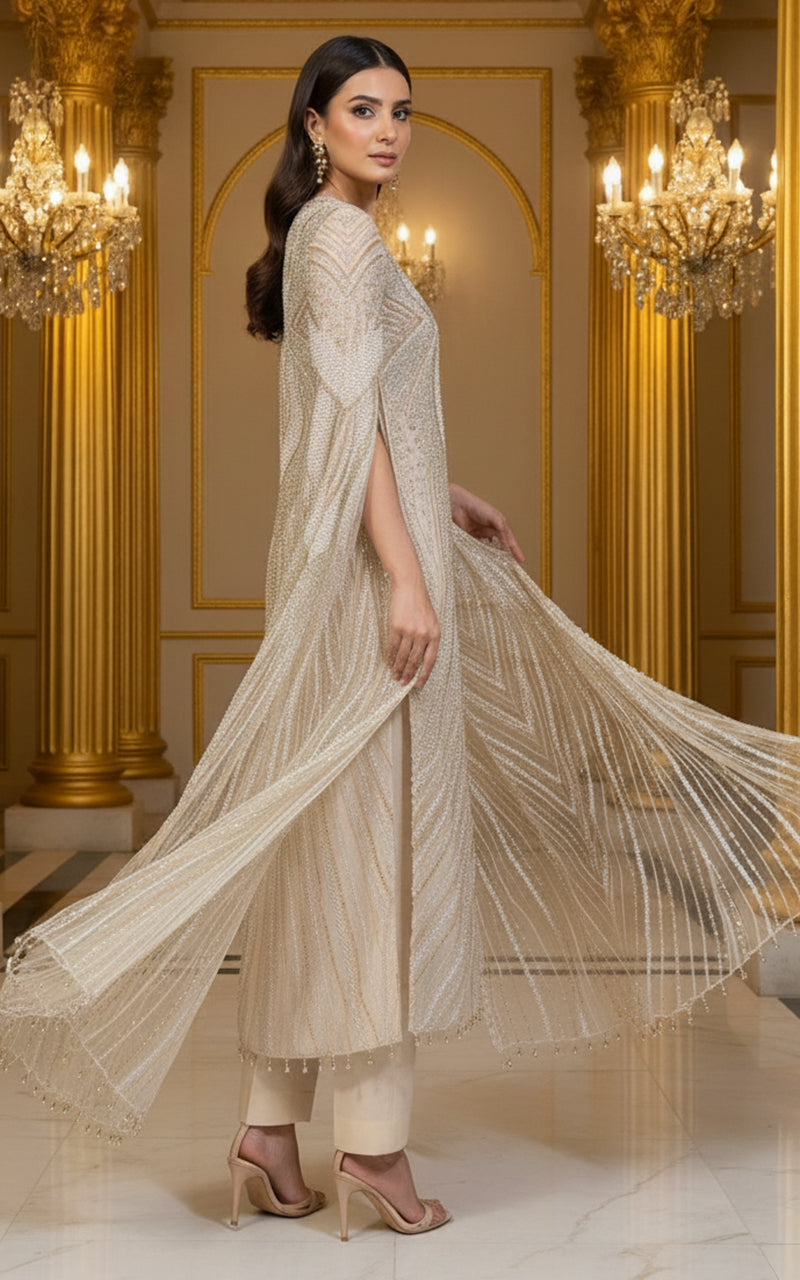 Threads and Motifs | Formal Dresses 25 | Net Embroidered Jacket With Trouser - Official Threads and Motifs stockist in UK - Sakeena London