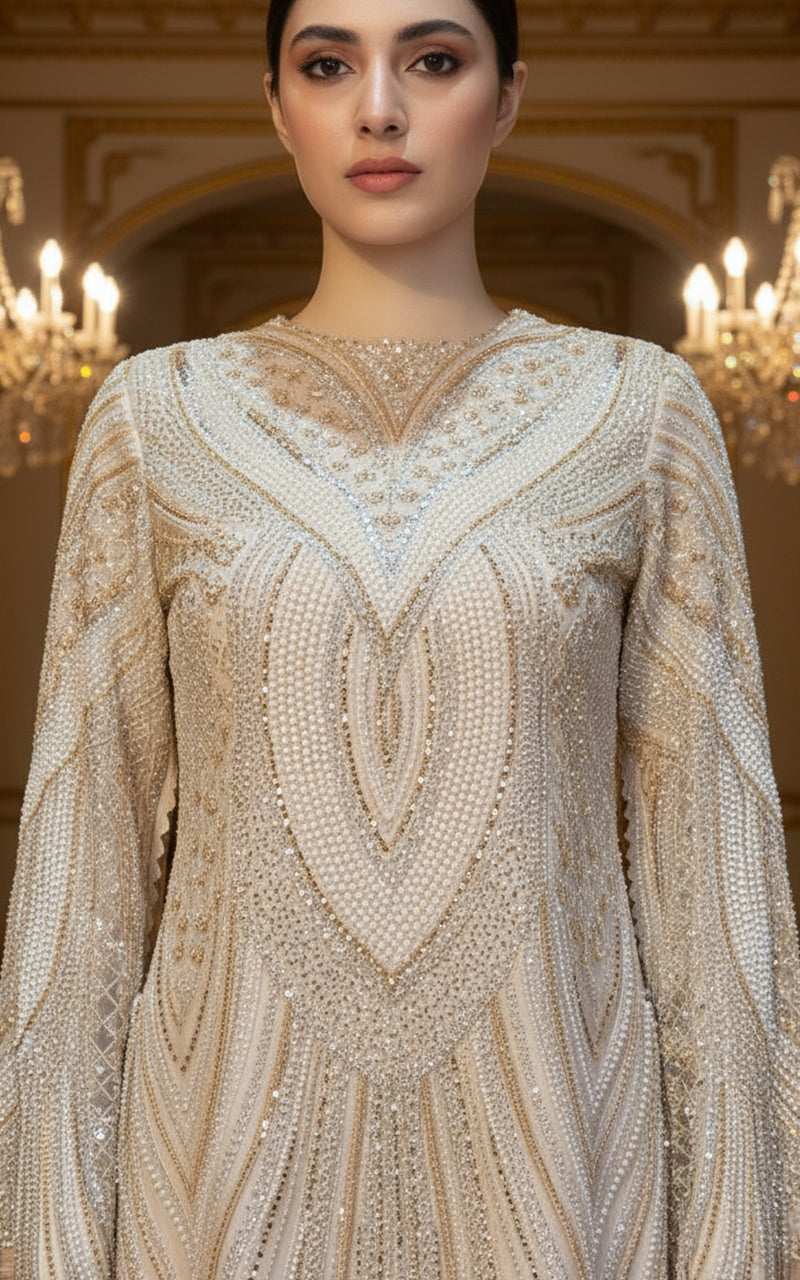 Threads and Motifs | Formal Dresses 25 | Net Embroidered Jacket With Trouser - Official Threads and Motifs stockist in UK - Sakeena London