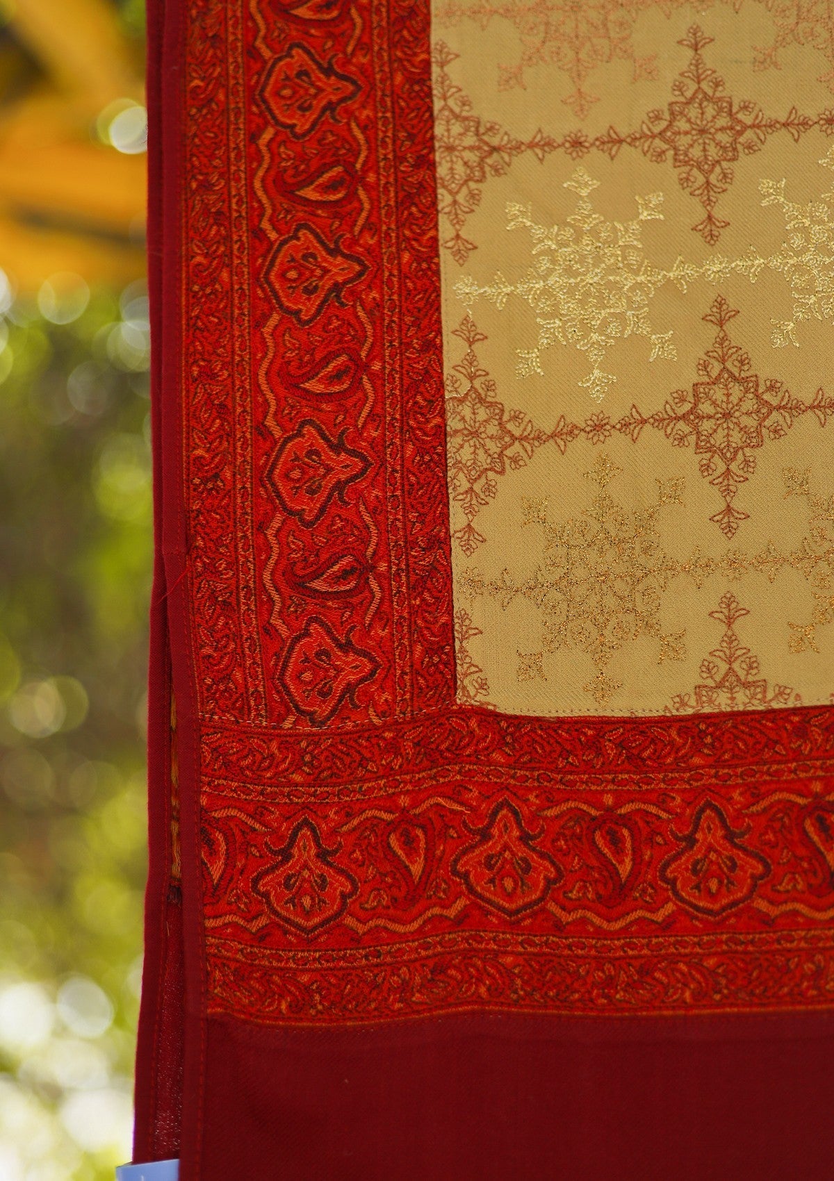Wool Embroidered Shawl D - 19 - Brown