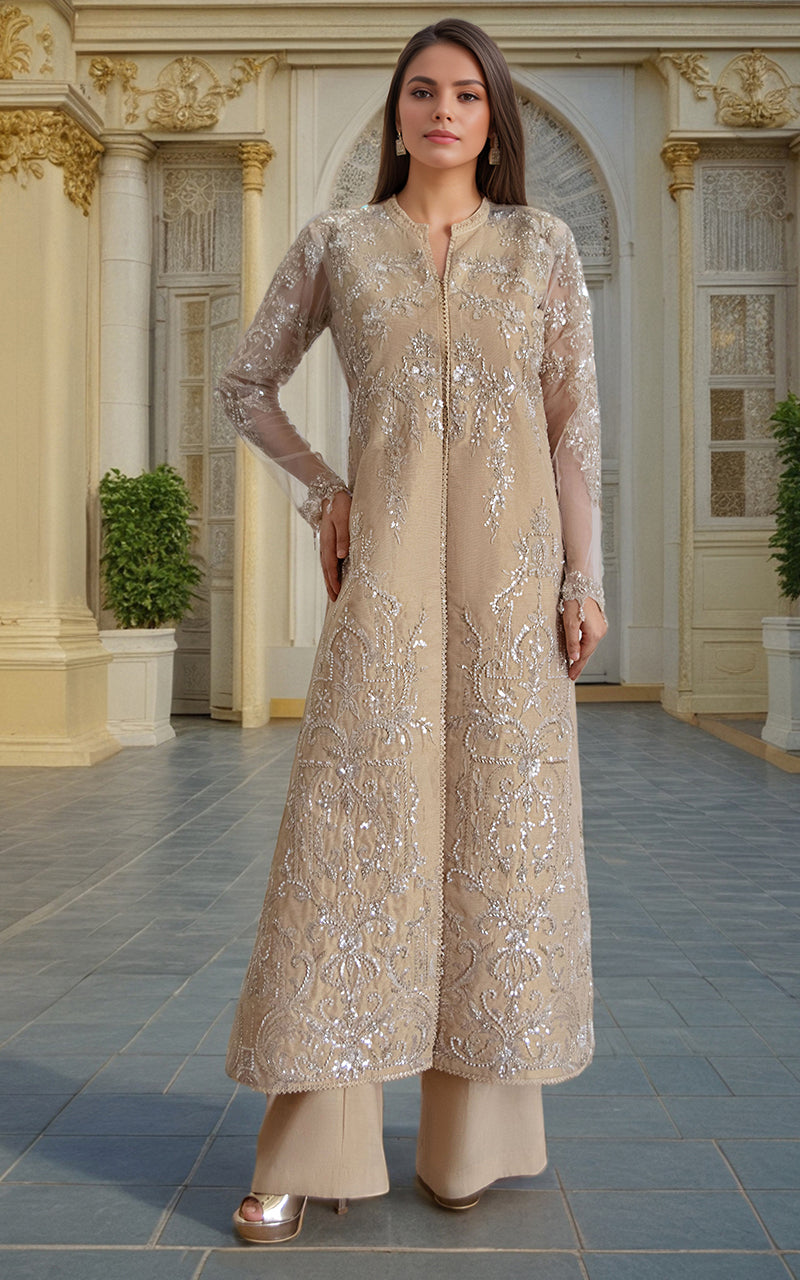 Threads and Motifs | Formal Dresses 25 | Net Embroidered Jacket - Official Threads and Motifs stockist in UK - Sakeena London