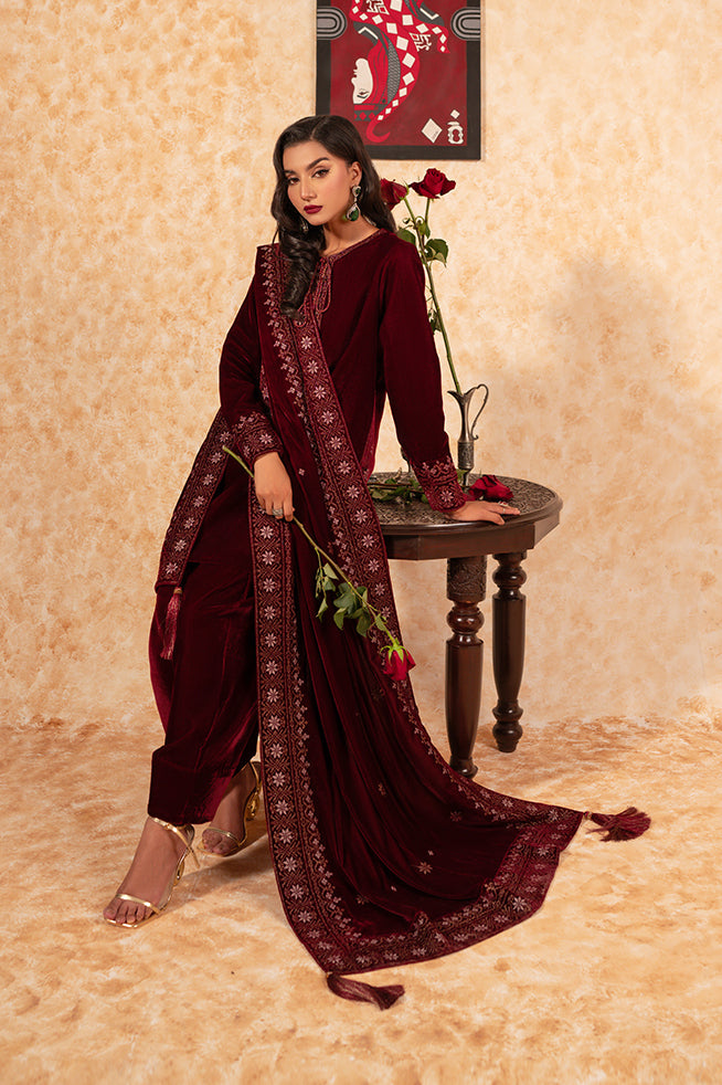 Fozia Khalid | Velvet Deck | Garnet - Official Fozia Khalid stockist in UK - Sakeena London