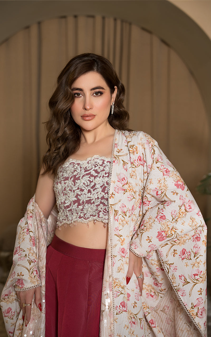 Threads and Motifs | Formal Dresses 25 | Embroidered Blouse With Printed Cape And Skirt - Official Threads and Motifs stockist in UK - Sakeena London