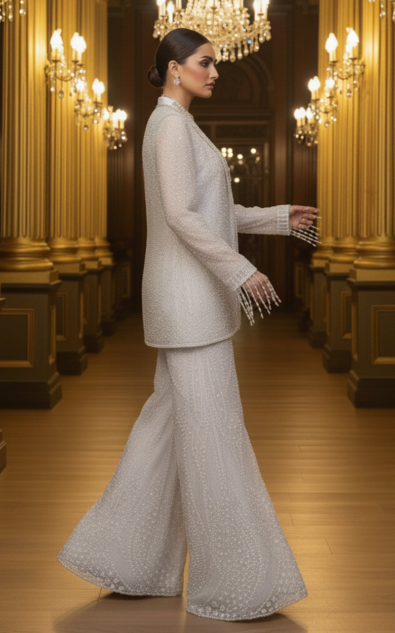 Threads and Motifs | Formal Dresses 25 | Embroidered Jacket With Blouse And Trouser - Official Threads and Motifs stockist in UK - Sakeena London