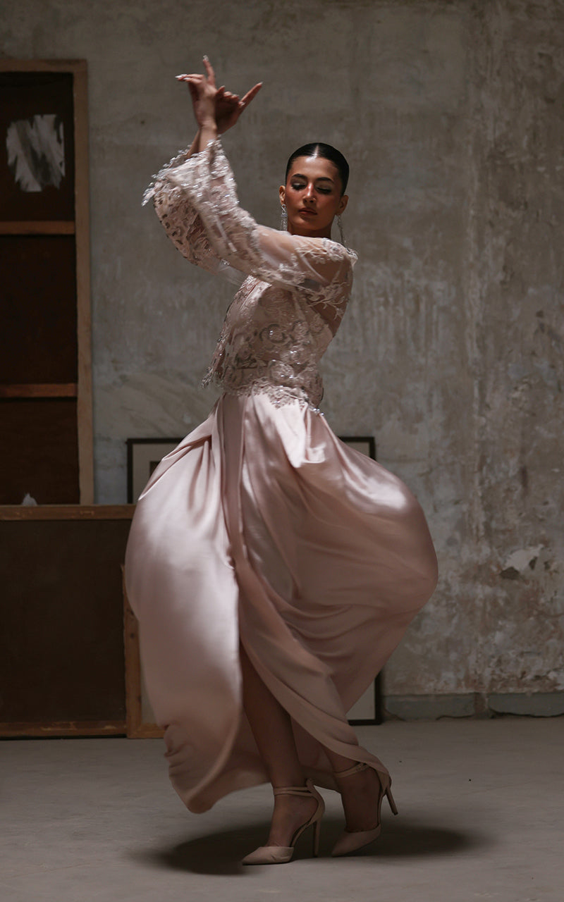 Threads and Motifs | Formal Dresses 25 | Net Embroidered Jacket With Skirt - Official Threads and Motifs stockist in UK - Sakeena London