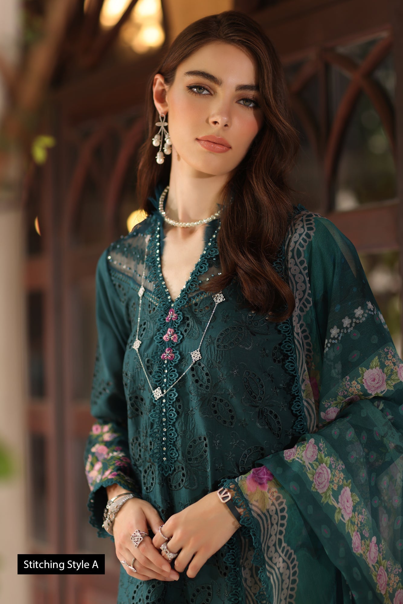 Noor by Saadia Asad | Eid Luxury Schiffli Laserkari 25 | D5- Teal - Official Noor by Saadia Asad stockist in UK - Sakeena London