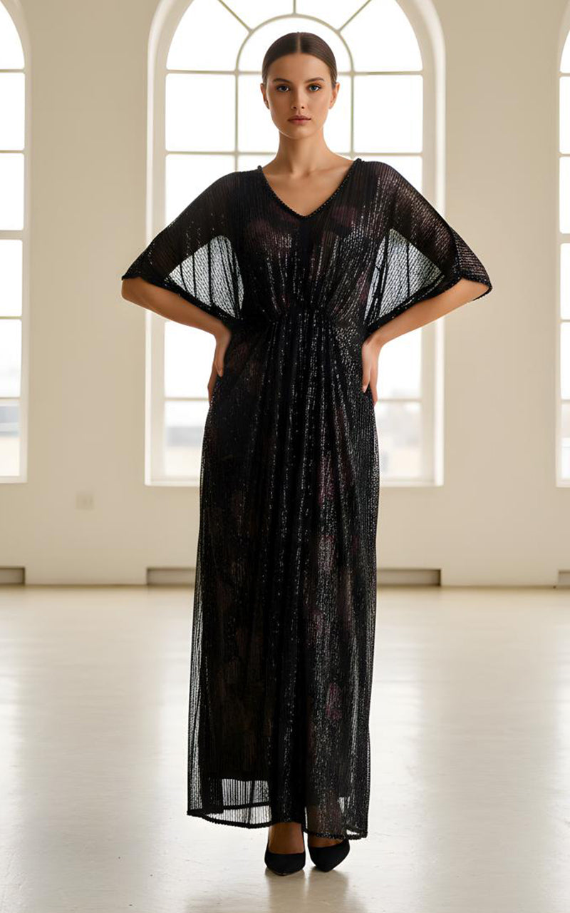 Threads and Motifs | Formal Dresses 25 | Sequins Kaftan With Printed Inner - Official Threads and Motifs stockist in UK - Sakeena London