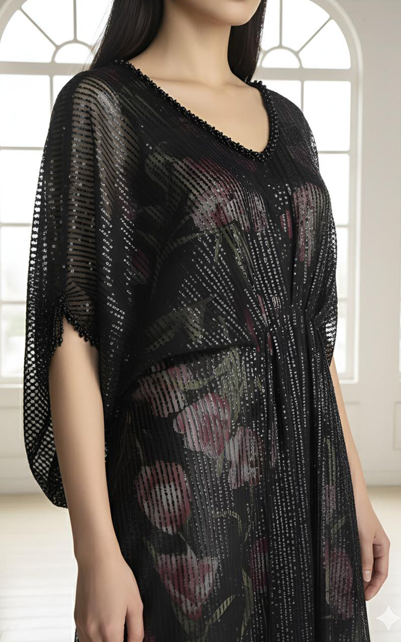 Threads and Motifs | Formal Dresses 25 | Sequins Kaftan With Printed Inner - Official Threads and Motifs stockist in UK - Sakeena London