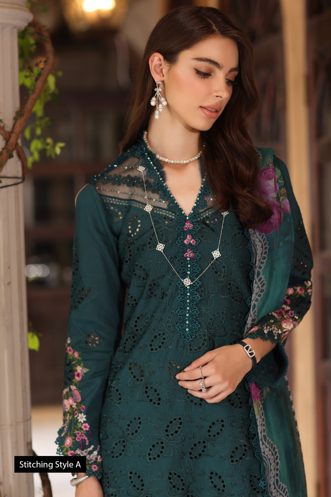 Noor by Saadia Asad | Eid Luxury Schiffli Laserkari 25 | D5- Teal - Official Noor by Saadia Asad stockist in UK - Sakeena London