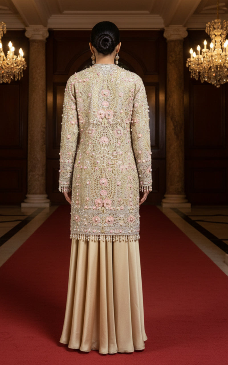 Threads and Motifs | Formal Dresses 25 | Organza Embroidered Jacket With Blouse And Skirt - Official Threads and Motifs stockist in UK - Sakeena London