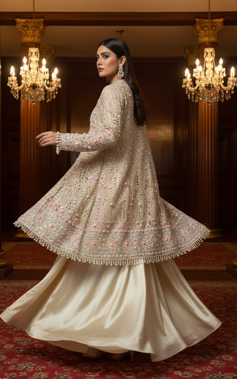 Threads and Motifs | Formal Dresses 25 | Organza Embroidered Jacket With Blouse And Skirt - Official Threads and Motifs stockist in UK - Sakeena London