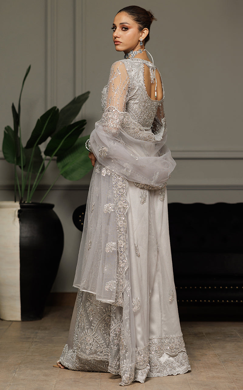 Threads and Motifs | Formal Dresses 25 | Net Embroidered Dress With Skirt And Dupatta - Official Threads and Motifs stockist in UK - Sakeena London