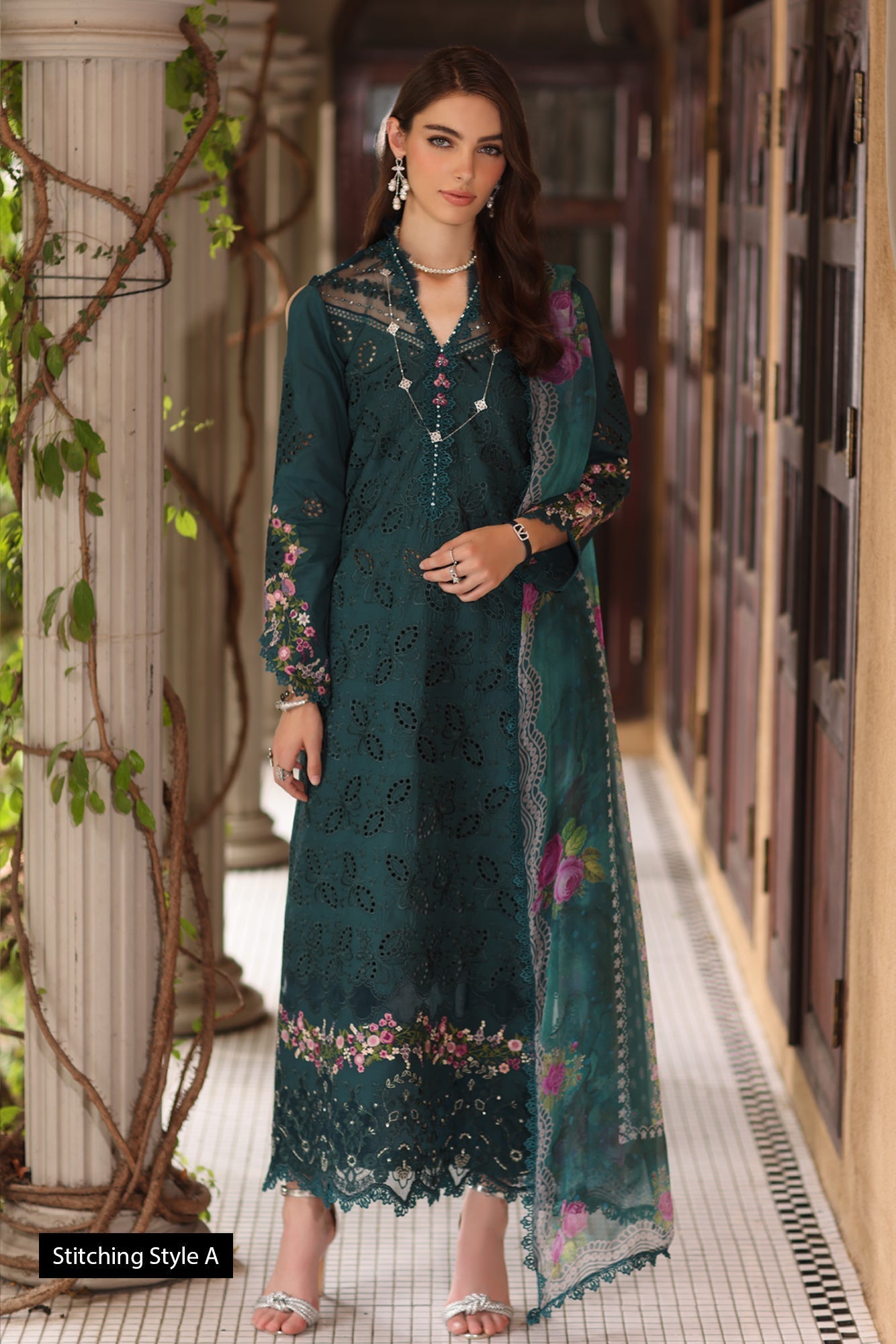 Noor by Saadia Asad | Eid Luxury Schiffli Laserkari 25 | D5- Teal - Official Noor by Saadia Asad stockist in UK - Sakeena London