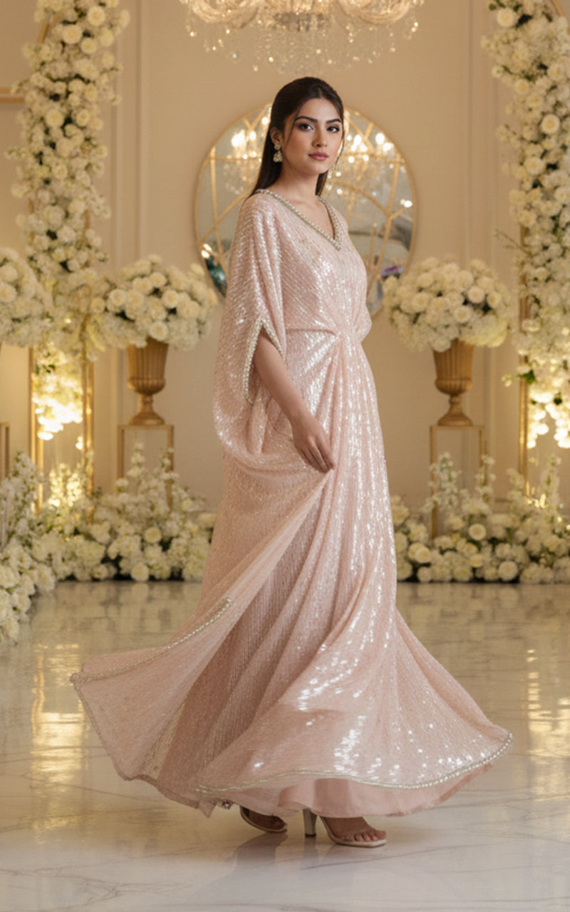 Threads and Motifs | Formal Dresses 25 | Sequins Kaftan With Printed Inner - Official Threads and Motifs stockist in UK - Sakeena London