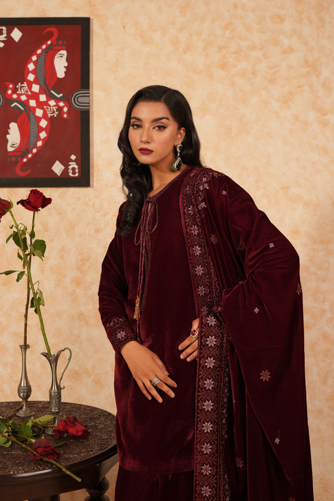 Fozia Khalid | Velvet Deck | Garnet - Official Fozia Khalid stockist in UK - Sakeena London