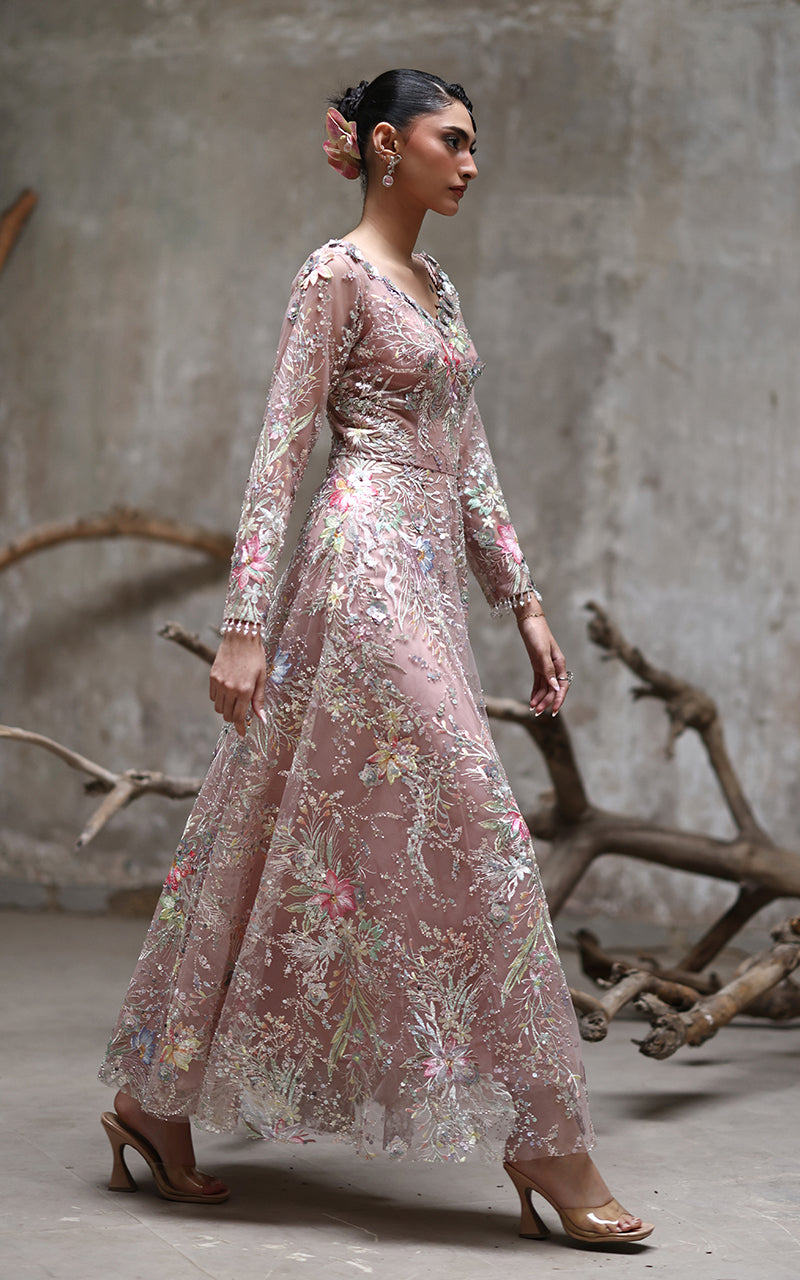 Threads and Motifs | Formal Dresses 25 | Net Embroidered Dress - Official Threads and Motifs stockist in UK - Sakeena London