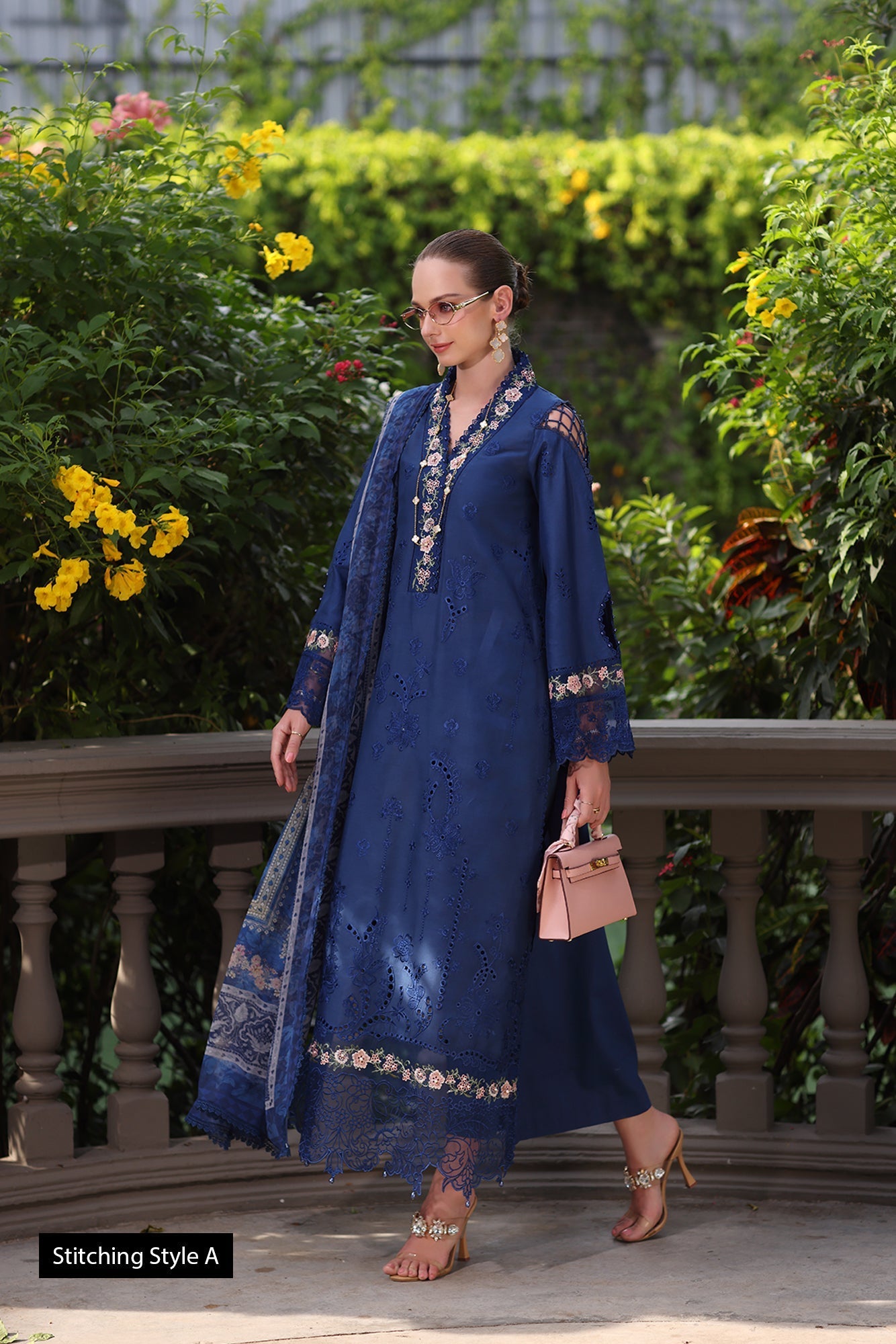 Noor by Saadia Asad | Eid Luxury Schiffli Laserkari 25 | D10- Royal Blue - Official Noor by Saadia Asad stockist in UK - Sakeena London