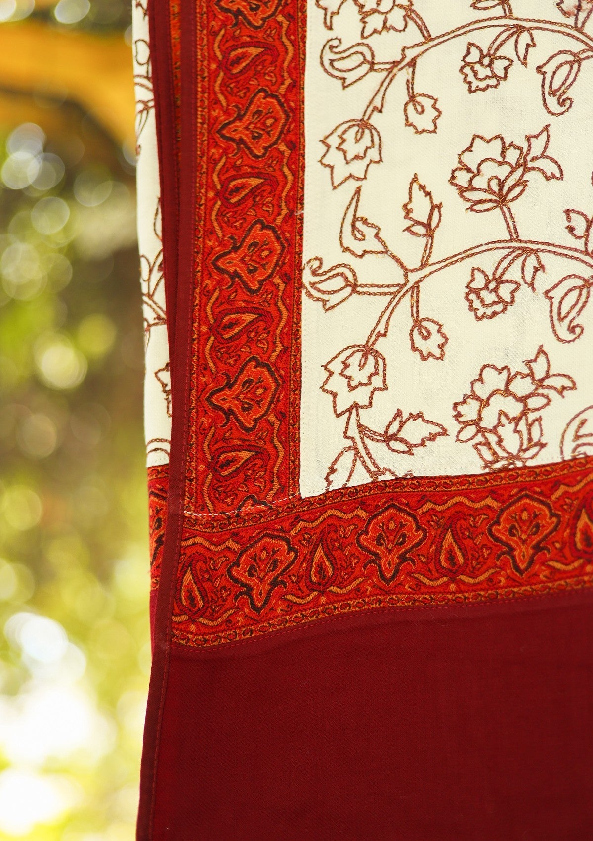 Wool Embroidered Shawl D - 16 - White