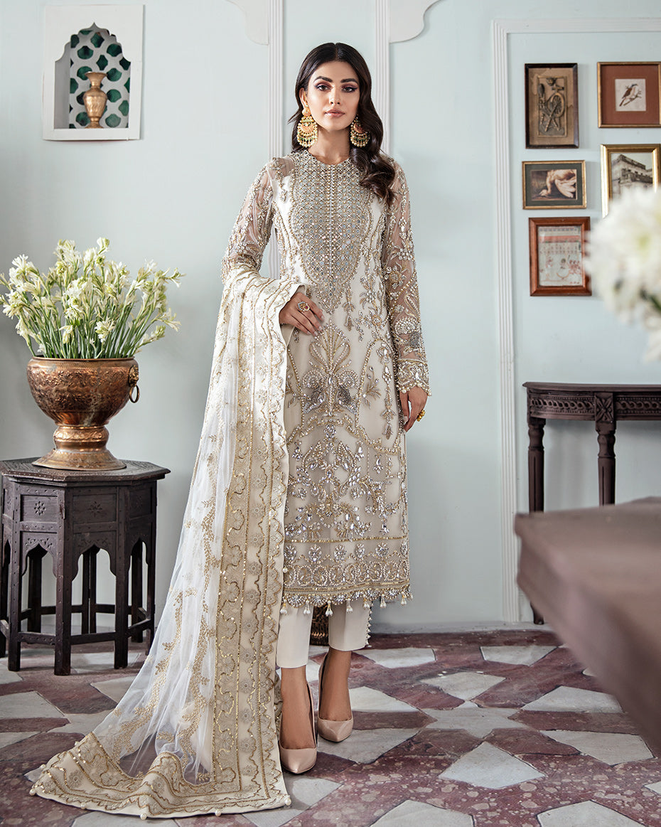 Gulaal | Wedding Formals | Mehr Embroidered Net 3-Piece Suit WS-19 - Official Gulaal stockist in UK - Sakeena London