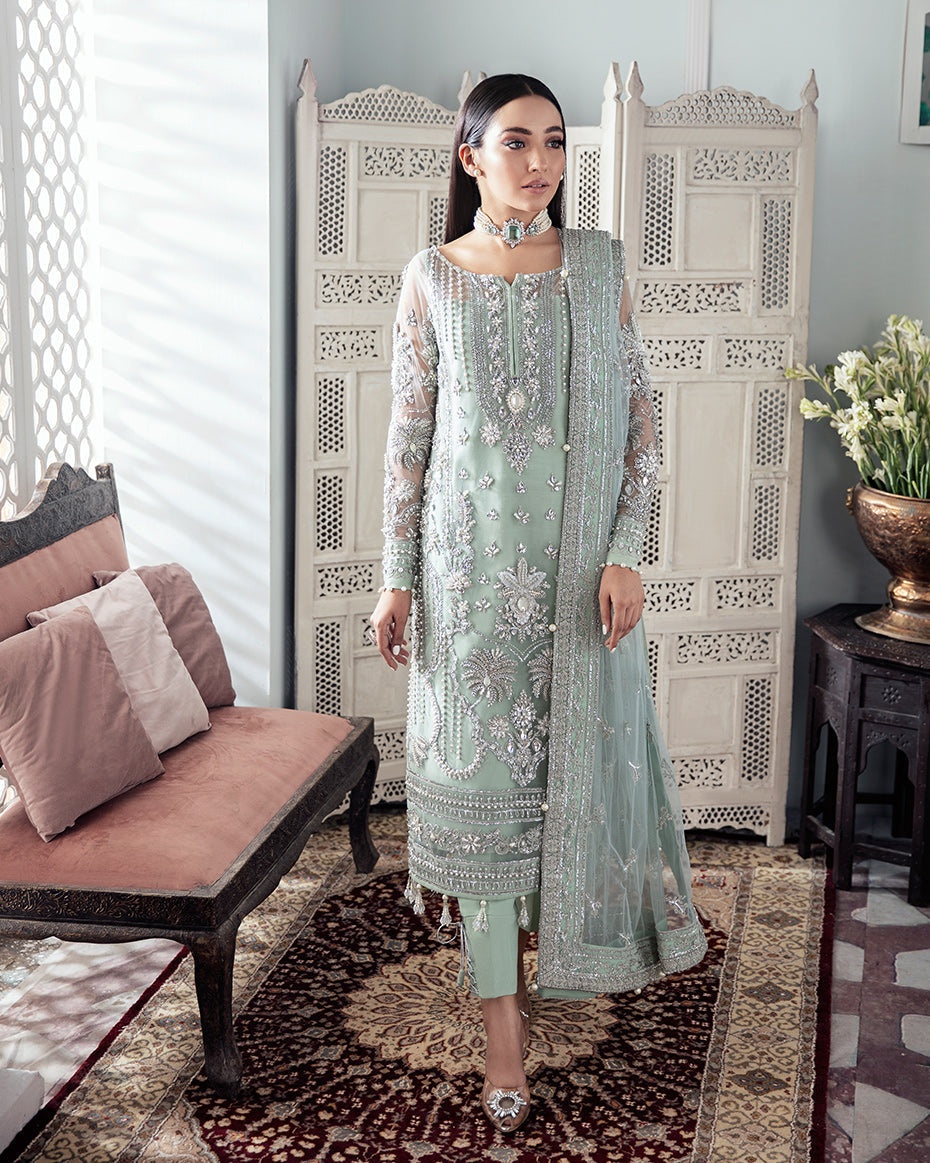 Gulaal | Wedding Formals | Zeba Embroidered Net 3-Piece Suit WS-21 - Official Gulaal stockist in UK - Sakeena London