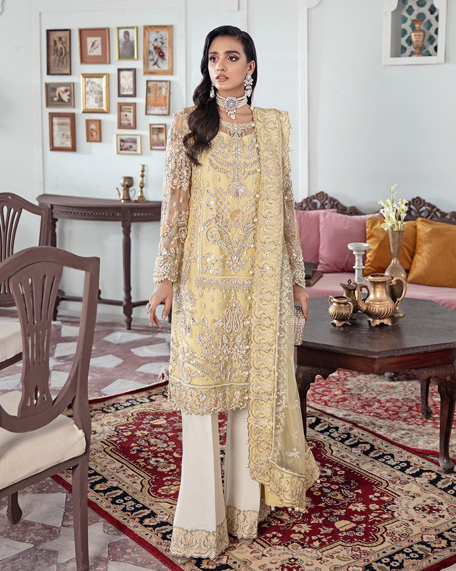 Gulaal | Wedding Formals | MAHJABEEN EMBROIDERED NET 3-PIECE SUIT WS-17 - Official Gulaal stockist in UK - Sakeena London