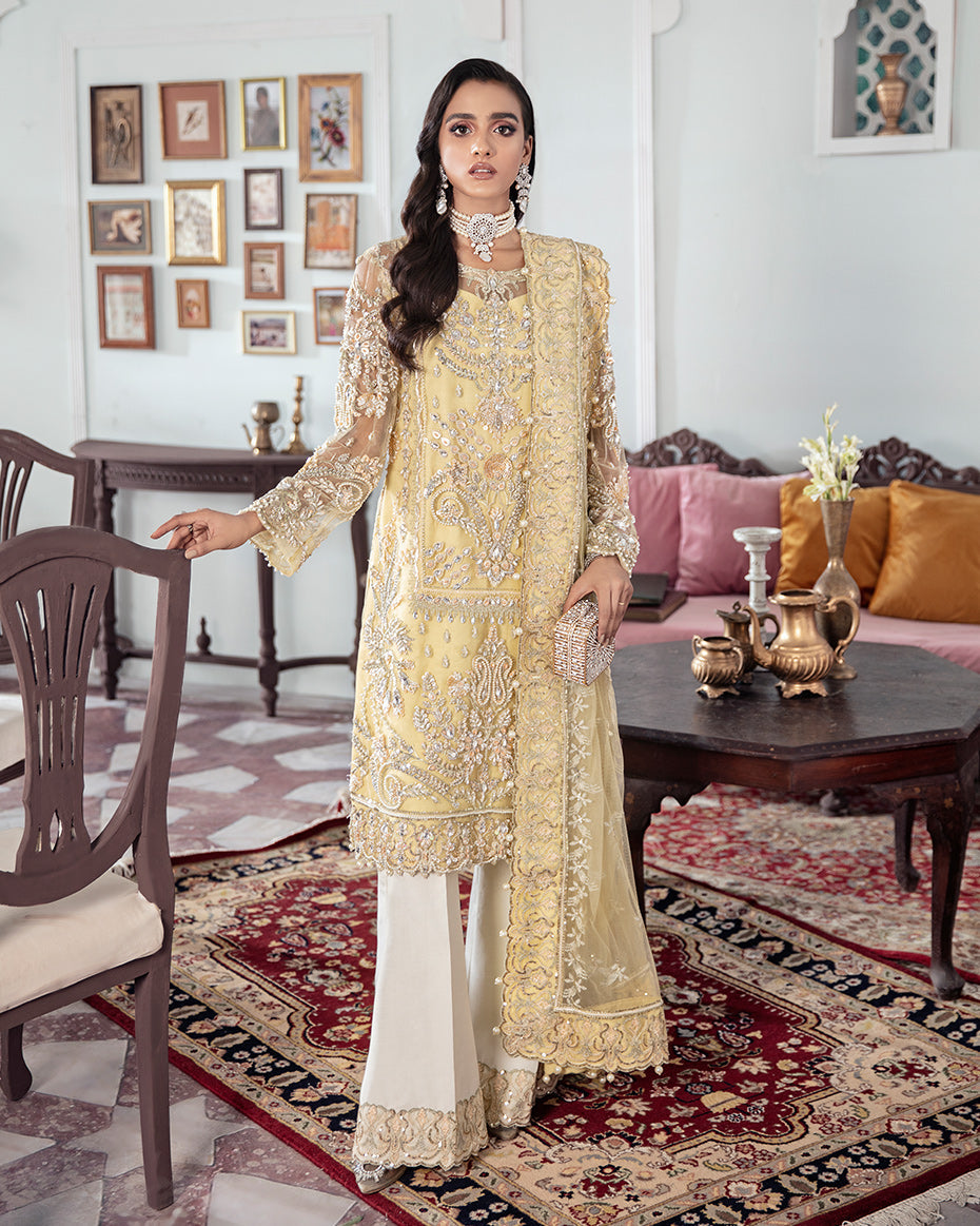 Gulaal | Wedding Formals | MAHJABEEN EMBROIDERED NET 3-PIECE SUIT WS-17 - Official Gulaal stockist in UK - Sakeena London