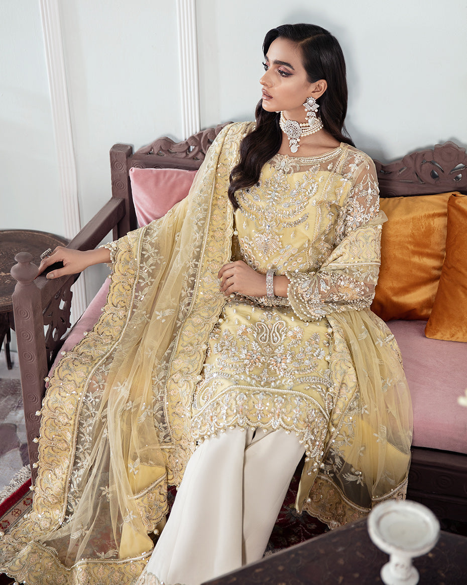 Gulaal | Wedding Formals | MAHJABEEN EMBROIDERED NET 3-PIECE SUIT WS-17 - Official Gulaal stockist in UK - Sakeena London