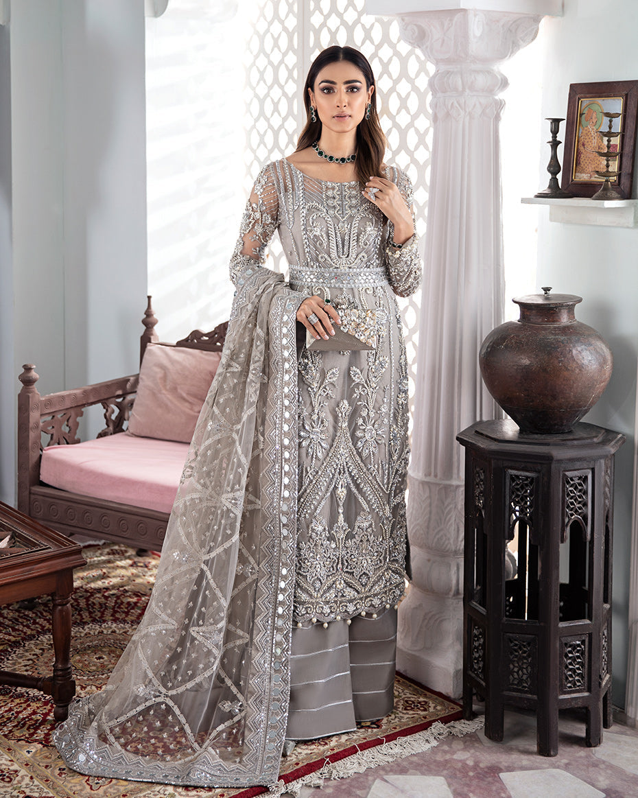 Gulaal | Wedding Formals | Gulnoor Embroidered Net 3-Piece Suit WS-18 - Official Gulaal stockist in UK - Sakeena London