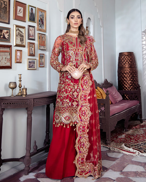 Gulaal | Wedding Formals | Tamanah Embroidered Net 3-Piece Suit WS-12 - Official Gulaal stockist in UK - Sakeena London