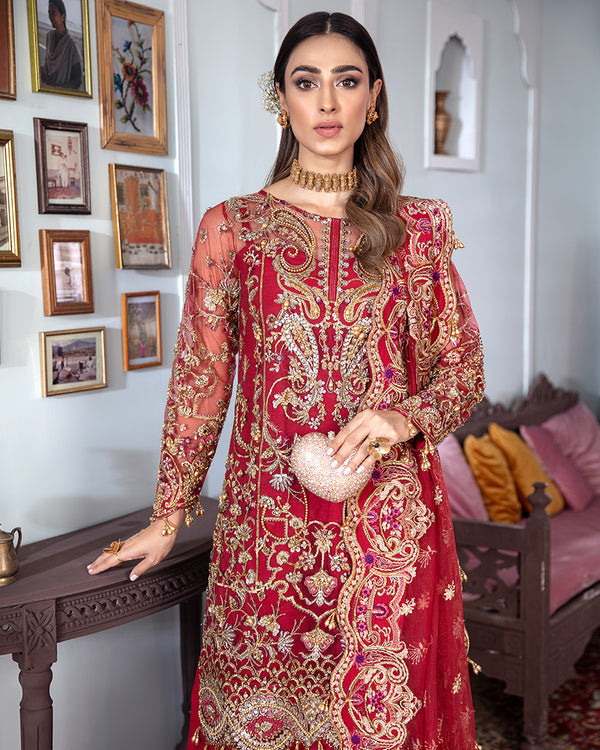 Gulaal | Wedding Formals | Tamanah Embroidered Net 3-Piece Suit WS-12 - Official Gulaal stockist in UK - Sakeena London