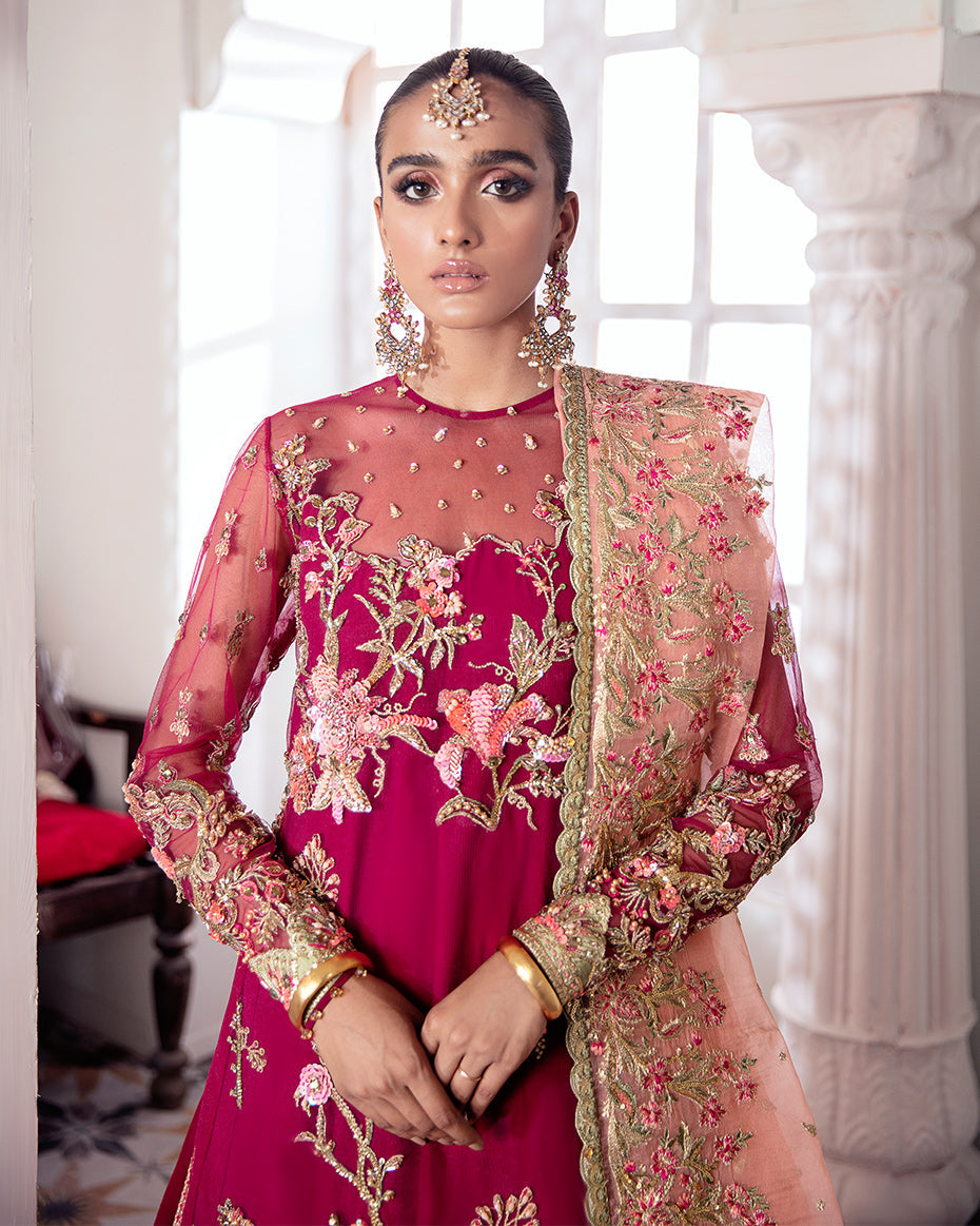 Gulaal | Wedding Formals | CHAMELI EMBROIDERED NET 3-PIECE SUIT WS-10 - Official Gulaal stockist in UK - Sakeena London