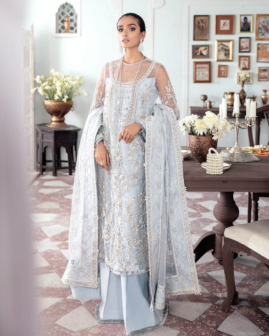 Gulaal | Wedding Formals | SAIKA EMBROIDERED NET 3-PIECE SUIT WS-20 - Official Gulaal stockist in UK - Sakeena London
