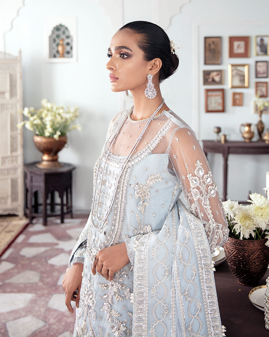 Gulaal | Wedding Formals | SAIKA EMBROIDERED NET 3-PIECE SUIT WS-20 - Official Gulaal stockist in UK - Sakeena London