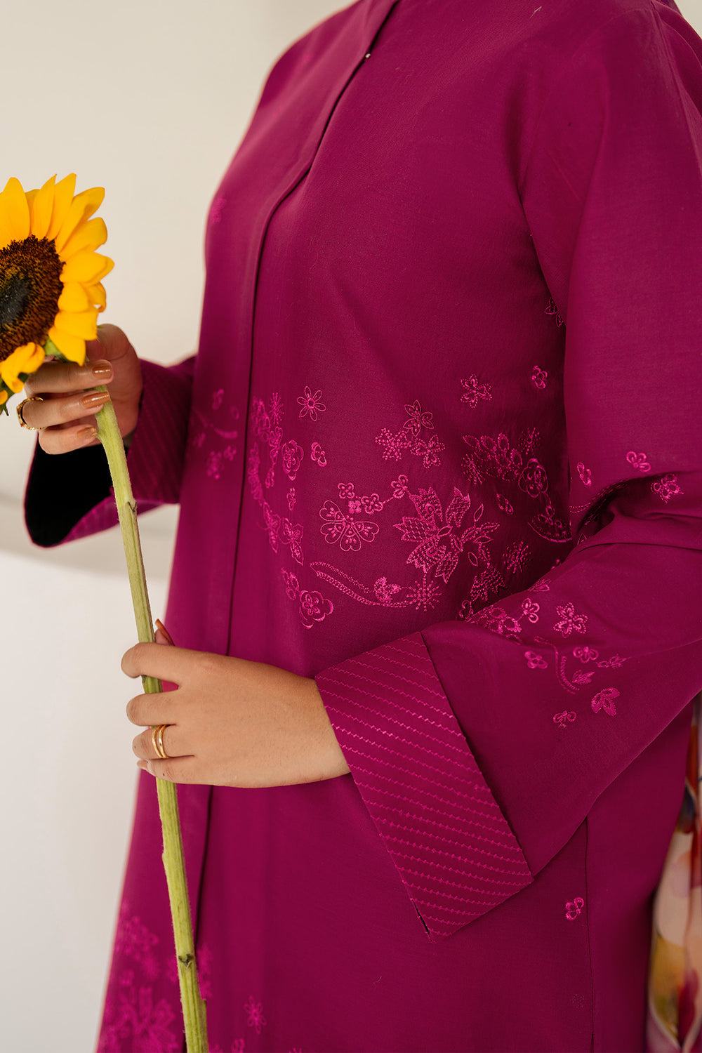 Farasha | Thread Lines Embroidered | Fuchsia Fern - Official Farasha stockist in UK - Sakeena London